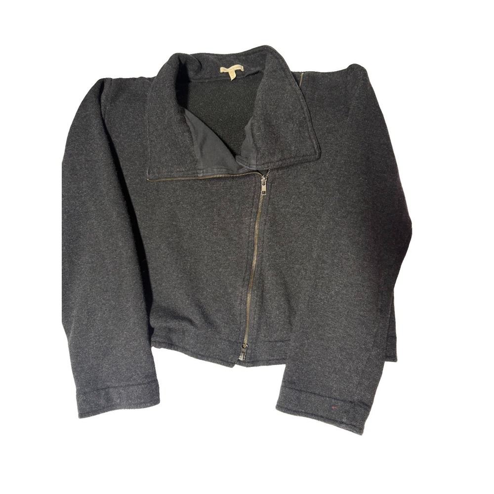 EILEEN FISHER Moto Jacket M Wool Blend Asymmetric Mock Neck Full Zip dark Gray